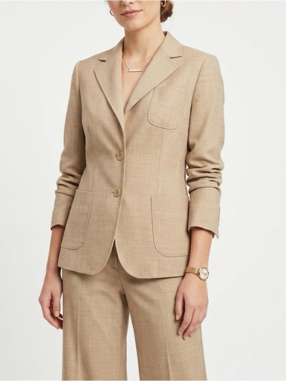 Banana Republic Tan Wool Silk Professional Business SuitJacket 8 Pants 10